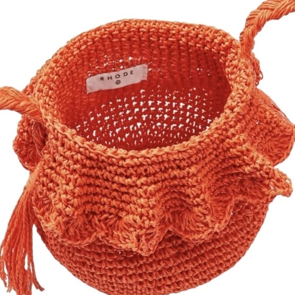 RHODE x Target Crochet Bucket Bag Dark Orange Boho Beach Vacation Ruffle - Picture 3 of 9